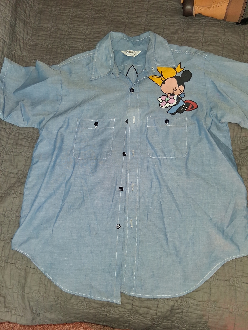 Vintage Light Blue Denim Shirt Collar with Branded Tag